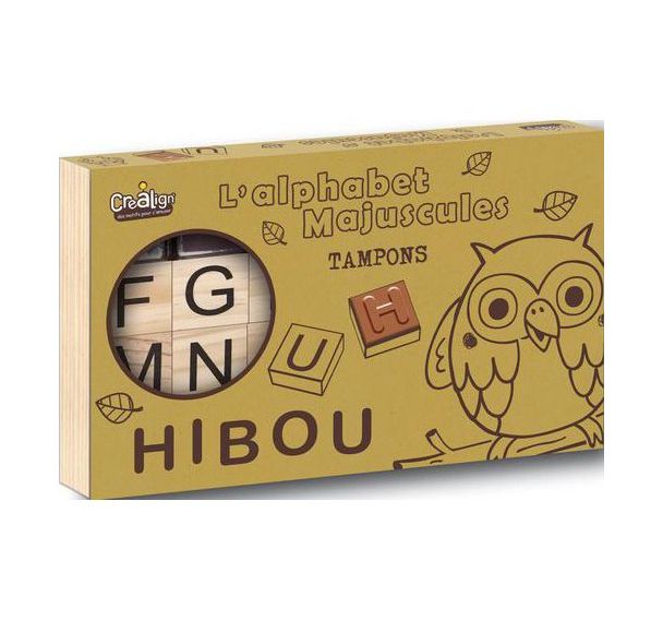 Lot 26 tampons bois alphabet majuscules + 1 encreur double 260 x 35 x 160 mm