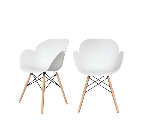 Lot 2 Chaises Kiwood pied hêtre vernis naturel assise polypropylène - blanc