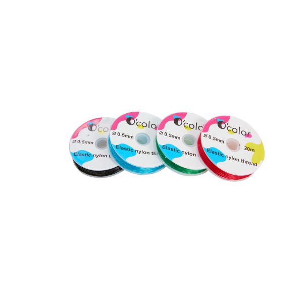 Lot 4 bobines fil nylon élastique 20m dia 0.5mm - assorties