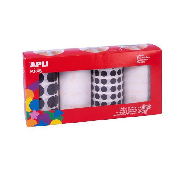 Lot 4 rouleaux gommettes rond noir/blanc 10,5-20mm