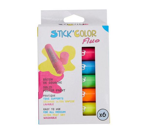 Lot 6 bâtons gouache solide fluo