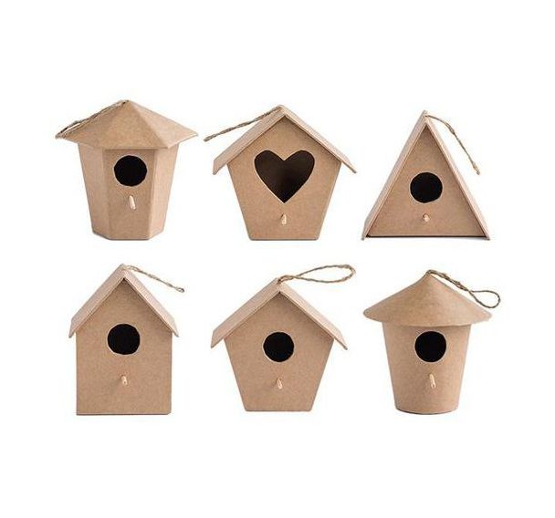 Lot 6 nichoirs en carton à décorer formes assorties 100x85 mm
