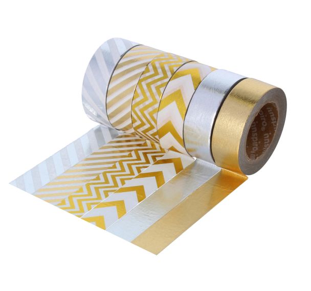Lot 6 rouleaux masking tape doré/argenté 15 mm x 10 m