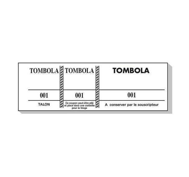 Lot de 100 Bloc tombola 100 feuillets numérotés de 3 volets