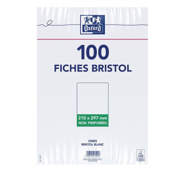 Lot de 100 Bristol Oxford non perforé A4 100 uni blanc - Oxford