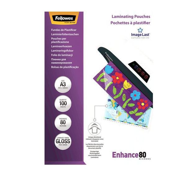Lot de 100 Pochette de plastification A3 Fellowes Image Last 80µ