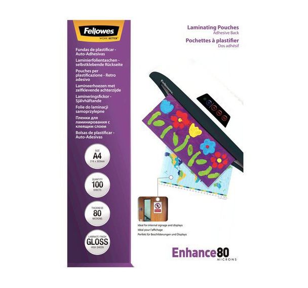 Lot de 100 Pochette de plastification A4 Dos adhésif 80µ