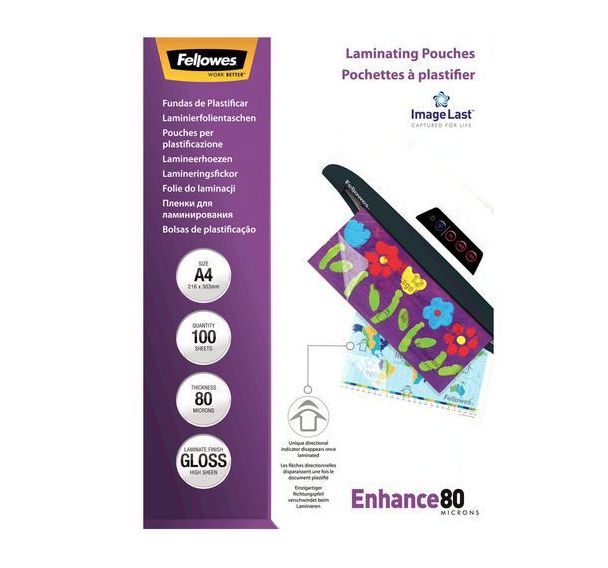Lot de 100 Pochette de plastification A4 Fellowes IMAGE LAST 80µ
