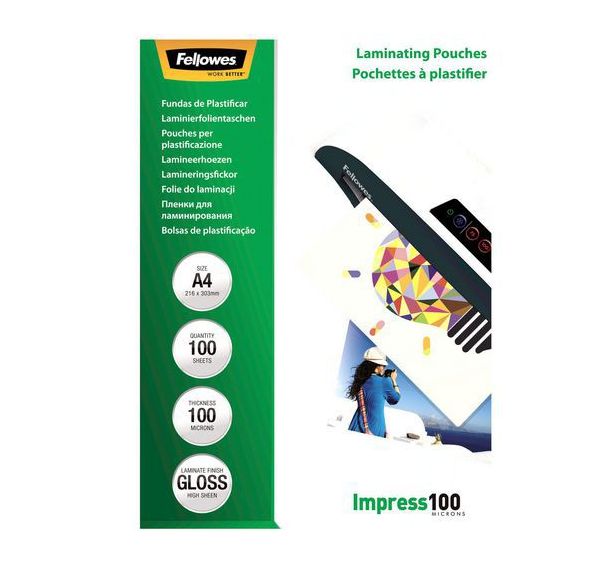 Lot de 100 Pochette de plastification brillante A4 100µ