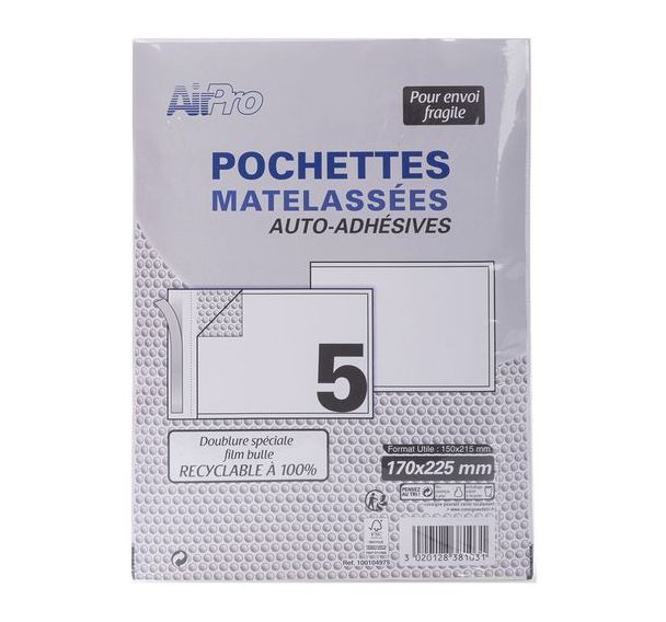 Lot de 100 Pochettes 150x215 125g kraft blanc auto adhésives