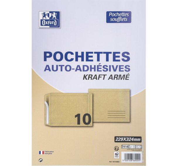 Lot de 100 Pochettes 229x324 auto adhésives arme à soufflet