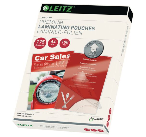 Lot de 100 Pochettes de plastification UDT A4, 175 microns