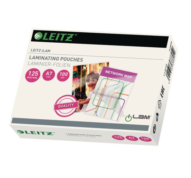 Lot de 100 Pochettes de plastification à chaud Leitz, A7, 125 microns