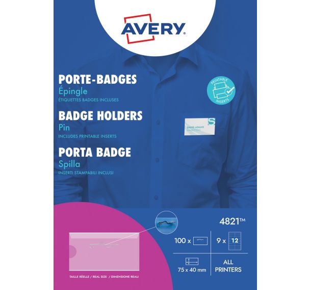 Lot de 100 Porte-badge avec épingle - Transparent