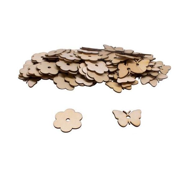 Lot de 100 formes en bois - fleurs et papillon