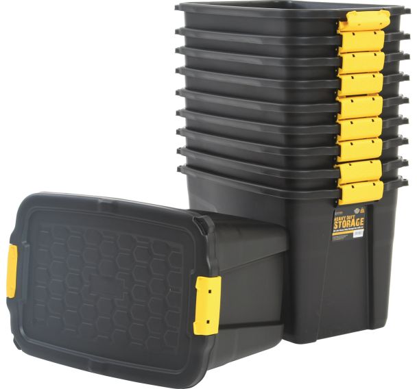 Lot de 10 10 bacs ultra-résistants de 60 l avec couvercle noir