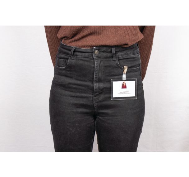 Lot de 10 Badge à plastifier à froid à clip - Horizontal - Transparent