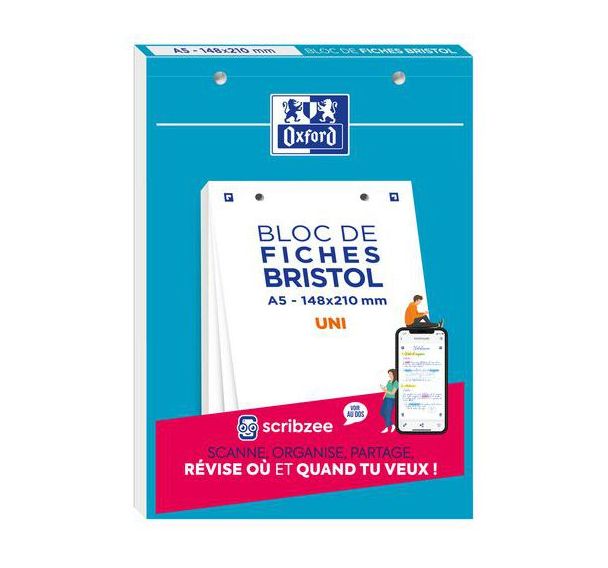 Lot de 10 Bloc bristol Oxford 148x210 30 fiches perforees uni blanc