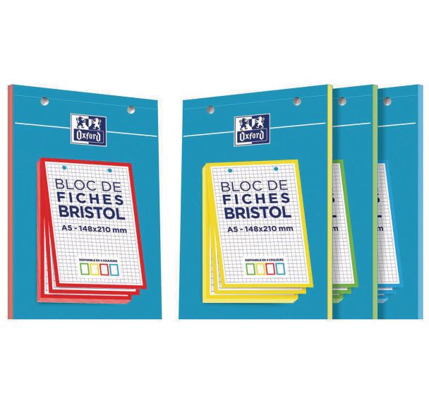 Lot de 10 Bristol en bloc Oxford perforé A5 Q5/5 210g assorties - Oxfo
