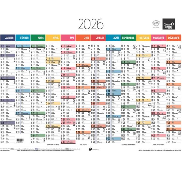 Lot de 10 Calendrier annuel horizontal 55x40,5 fr arc ciel p10