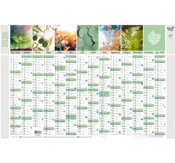 Lot de 10 Calendrier annuel horizontal 65x43 r fr equology p10