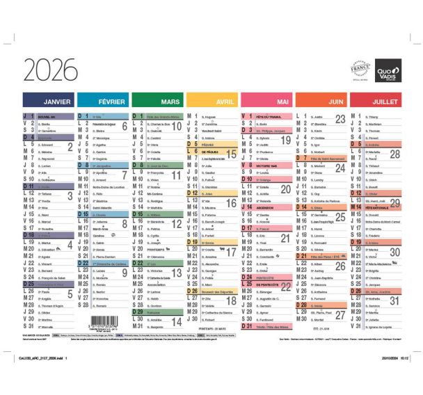 Lot de 10 Calendrier banque fr arc en ciel par 10 - 27x21cm