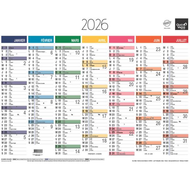 Lot de 10 Calendrier banque fr arc en ciel par 10 - 43x33,5cm