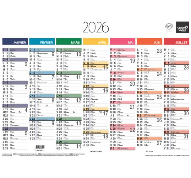 Lot de 10 Calendrier banque fr arc en ciel par 10 - 55x40,5cm