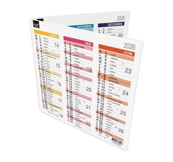Lot de 10 Calendrier origami 13 fr arc en ciel par 10 - 26x13cm