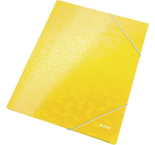 Lot de 10 Chemise 3 rabats en carton pelliculé Leitz Wow jaune