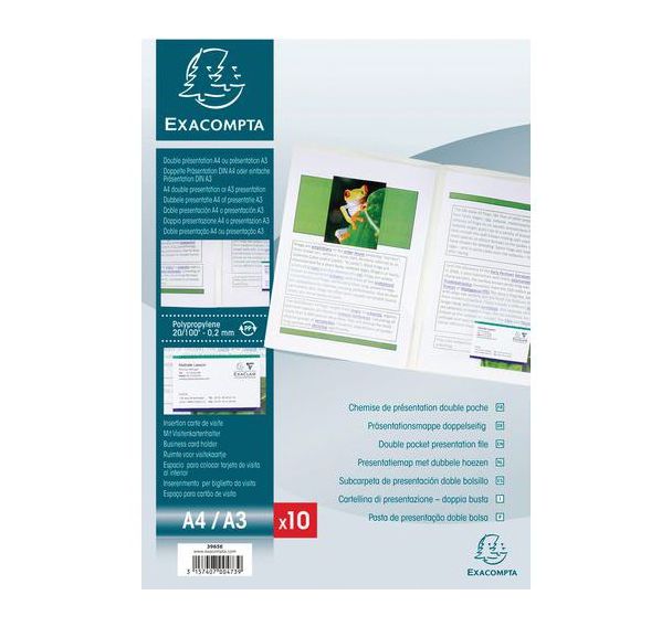 Lot de 10 Chemises double poches PP 20/100