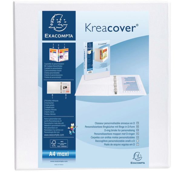 Lot de 10 Classeur pp personnalisable kreacover 2 anneaux 50mm A4 maxi