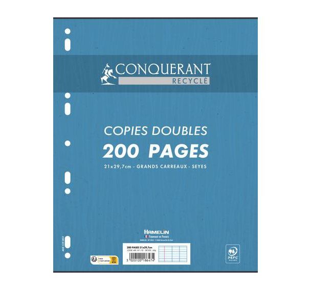 Lot de 10 Copies doubles perforées eyes recyclées - Conquérant