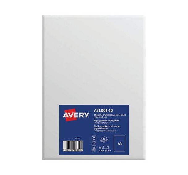 Lot de 10 Etiquettes d'affichage enlevables A3 ILC Blanc mat