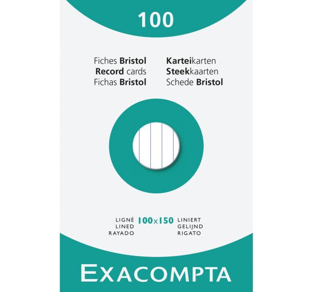 Lot de 10 Étui de 100 fiches - bristol ligné non perforé 100x150mm