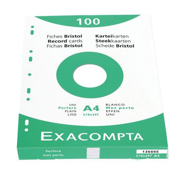 Lot de 10 Étui de 100 fiches bristol uni perforé 210x297mm