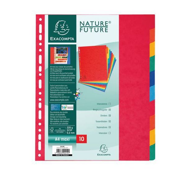 Lot de 10 Intercalaires carte lustrée 225g 10 positions - a4 maxi