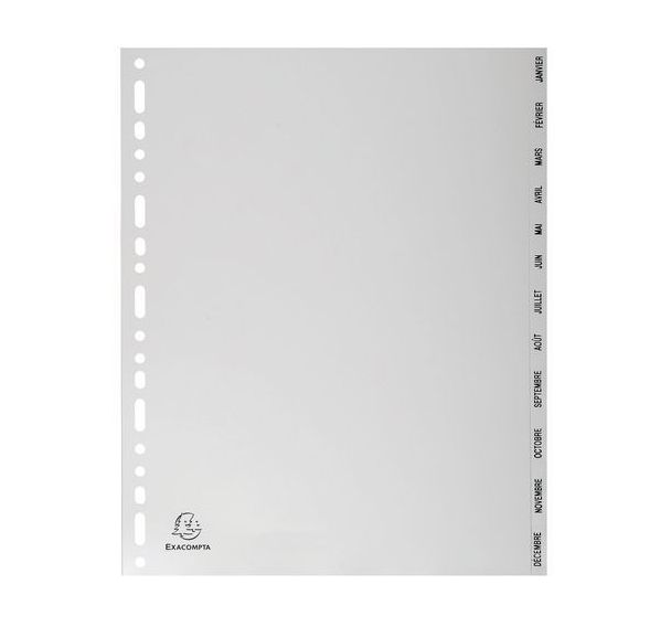 Lot de 10 Intercalaires mensuels gris janv-déc. 12 positions A4 maxi