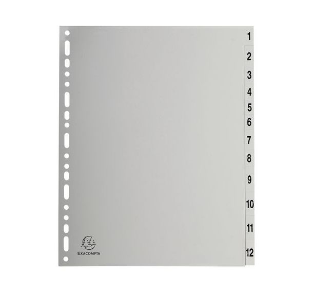 Lot de 10 Intercalaires numériques pp gris 12 positions A4 maxi