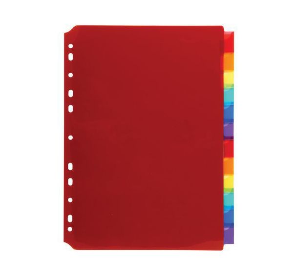 Lot de 10 Intercalaires pp couleur avec porte étiquette A4 12positions