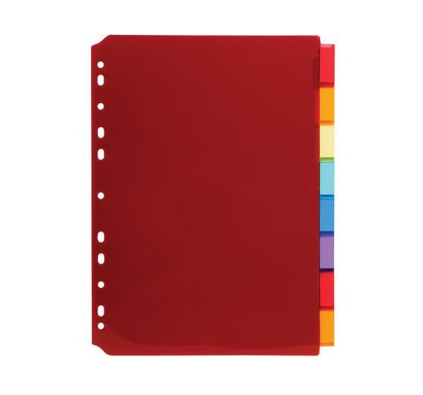 Lot de 10 Intercalaires pp couleur avec porte étiquette a4 8 positions