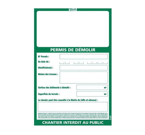 Lot de 10 Panneaux Permis de Démolir - 800x1200mm
