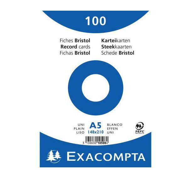 Lot de 10 Paquet 100 fiches sous film bristol uni 148x210mm