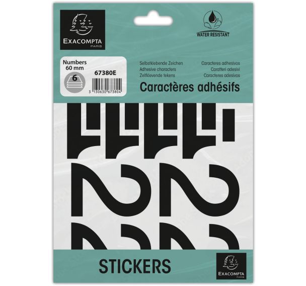 Lot de 10 Pochette de chiffres adhésifs noirs 0-9 60 mm