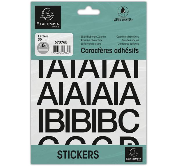 Lot de 10 Pochette de lettres adhésives noires A-Z 30 mm