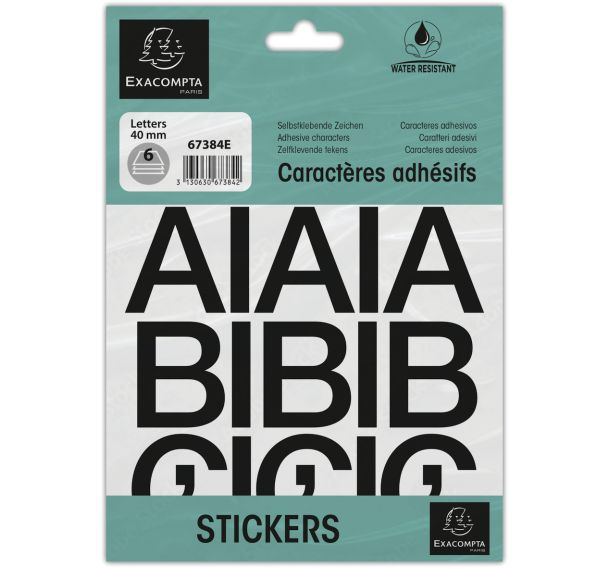 Lot de 10 Pochette de lettres adhésives noires A-Z 40 mm