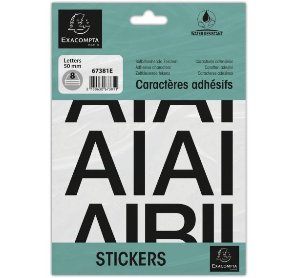 Lot de 10 Pochette de lettres adhésives noires A-Z 50 mm