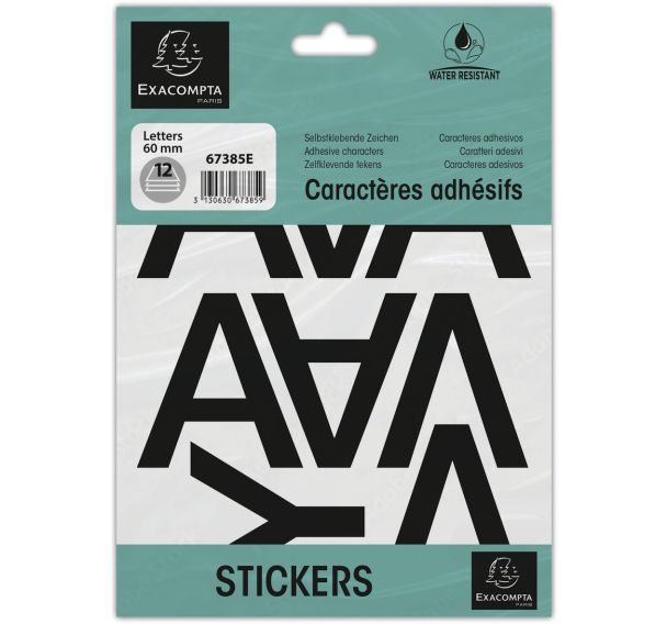 Lot de 10 Pochette de lettres adhésives noires A-Z 60 mm