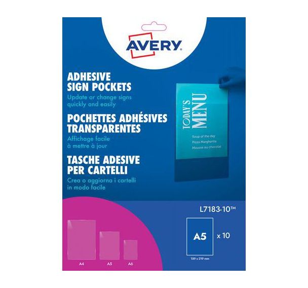 Lot de 10 Pochette murale adhésive A5 transparente - 159 x 219 mm