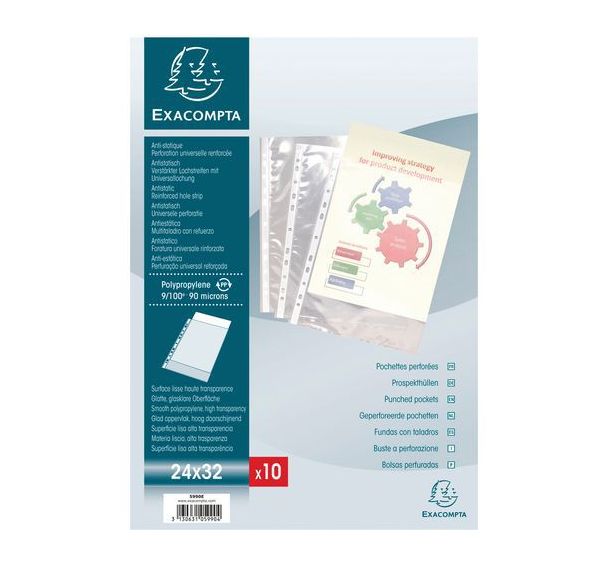 Lot de 10 Pochettes perforées polypropylène 9/100e